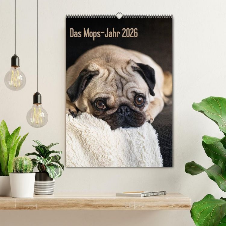 Produktbild: Das Mops-Jahr 2026 (Wandkalender 2026 DIN A2 hoch), CALVENDO Monatskalender