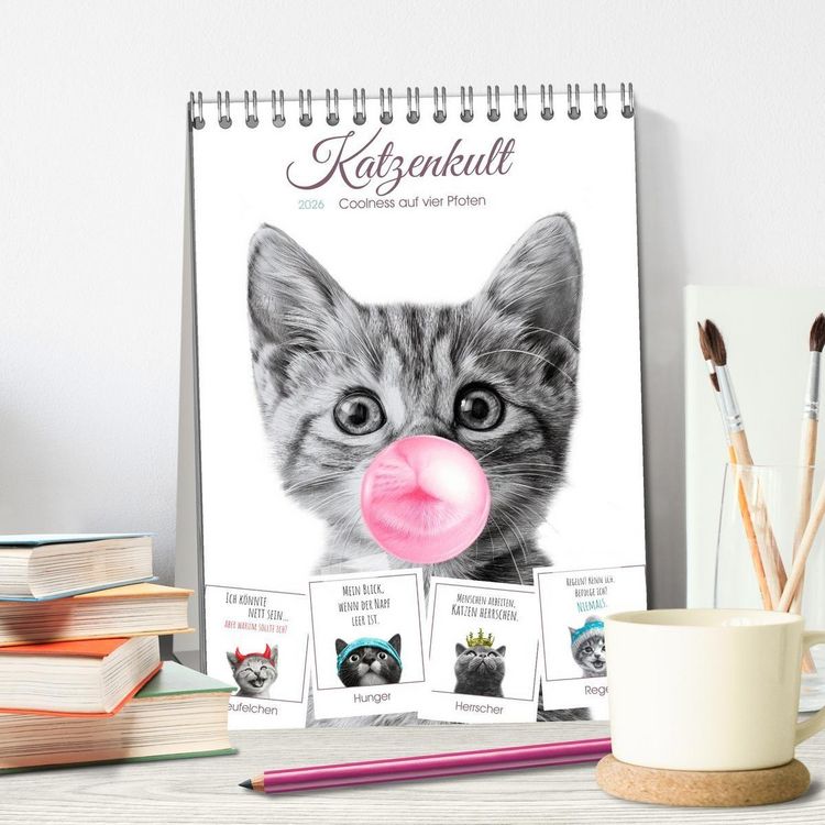 Produktbild: Katzenkult - Coolness auf vier Pfoten (Tischkalender 2026 DIN A5 hoch), CALVENDO Monatskalender
