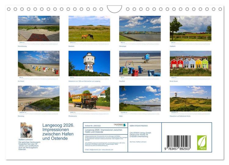 Produktbild: Langeoog 2026. Impressionen zwischen Hafen und Ostende (Wandkalender 2026 DIN A4 quer), CALVENDO Monatskalender