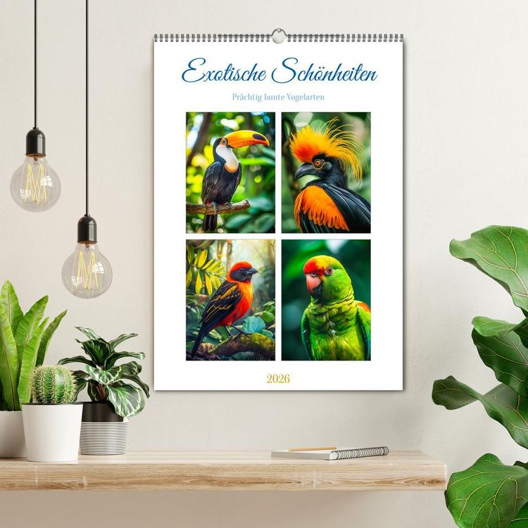 Produktbild: Exotische Sch&ouml;nheiten - pr&auml;chtig bunte V&ouml;gel (Wandkalender 2026 DIN A2 hoch), CALVENDO Monatskalender