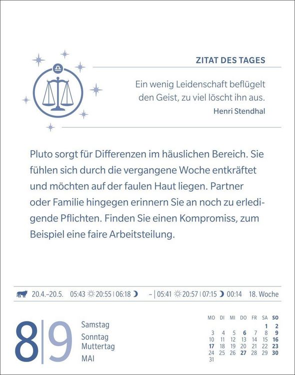 Produktbild: Waage Sternzeichenkalender 2027 - Tagesabrei&szlig;kalender - Ihr Horoskop f&uuml;r jeden Tag