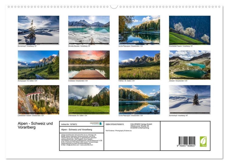 Produktbild: Alpen - Schweiz und Vorarlberg (Wandkalender 2026 DIN A2 quer), CALVENDO Monatskalender