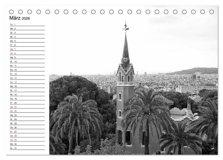 Produktbild: Barcelona Schwarz / Wei&szlig; Impressionen (Tischkalender 2026 DIN A5 quer), CALVENDO Monatskalender