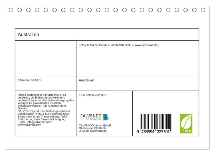Produktbild: Australien (Tischkalender 2027 DIN A5 quer), CALVENDO Monatskalender