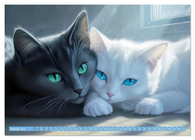 Produktbild: Katzen Illustrationen - Faszination pur (Wandkalender 2026 DIN A4 quer), CALVENDO Monatskalender
