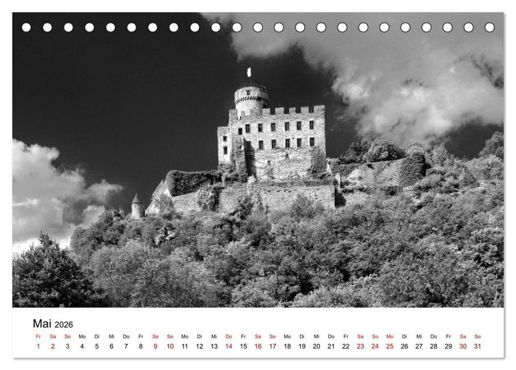 Produktbild: Burgen in schwarzwei&szlig; - Wie aus alten Zeiten (Tischkalender 2026 DIN A5 quer), CALVENDO Monatskalender