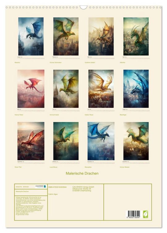 Produktbild: Malerische Drachen (Wandkalender 2026 DIN A2 hoch), CALVENDO Monatskalender