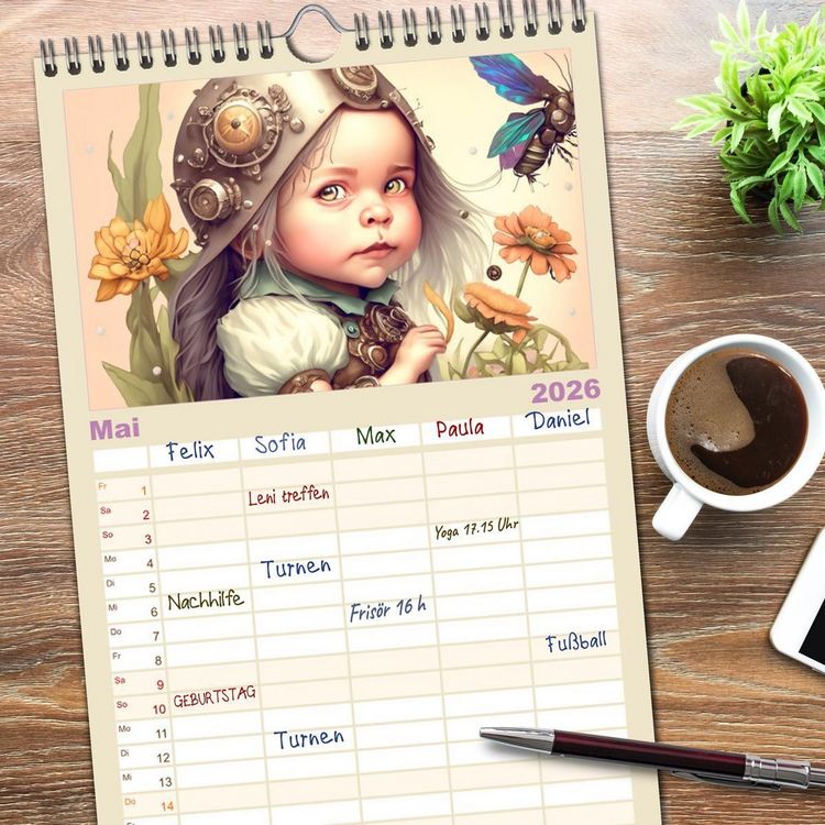 Produktbild: Familienplaner 2026 - Elfen Kinder - Die zauberhafte Welt der kleinen Elfen mit 5 Spalten (Wandkalender, 21 x 45 cm) CALVENDO