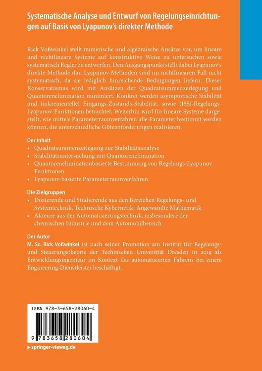 Produktbild: Systematische Analyse und Entwurf von Regelungseinrichtungen auf Basis von Lyapunov's direkter Methode