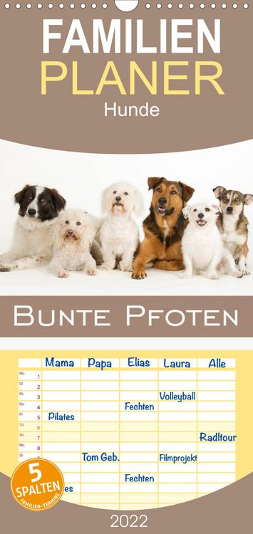 Produktbild: Familienplaner Bunte Pfoten (Wandkalender 2022 , 21 cm x 45 cm, hoch)