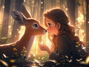 Produktbild: CALVENDO Puzzle Manga Illustration - M&auml;dchen mit Reh im Wald | 2000 Teile Lege-Gr&ouml;&szlig;e 90x67cm Foto-Puzzle f&uuml;r gl&uuml;ckliche Stunden