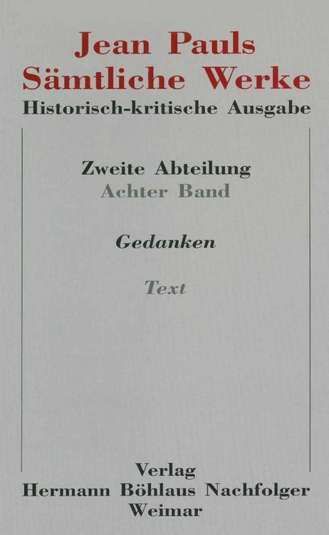Produktbild: Jean Pauls S&auml;mtliche Werke. Historisch-kritische Ausgabe