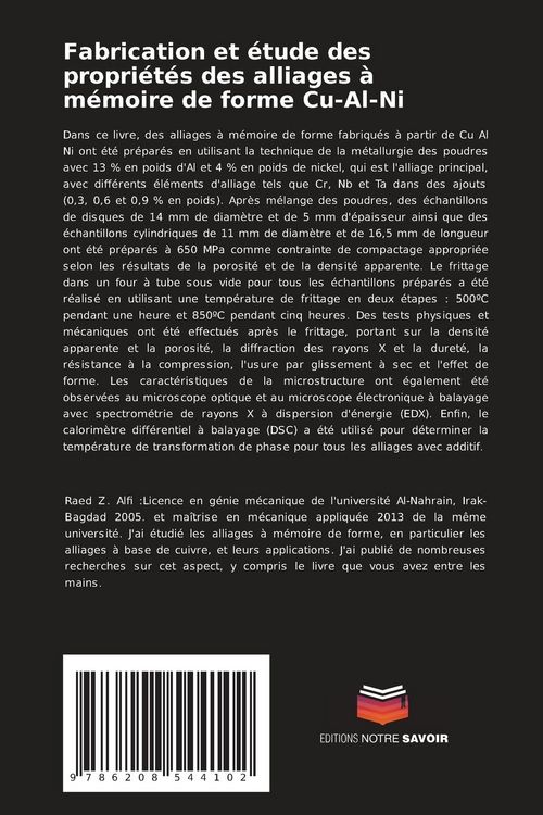Produktbild: Fabrication et &eacute;tude des propri&eacute;t&eacute;s des alliages &agrave; m&eacute;moire de forme Cu-Al-Ni