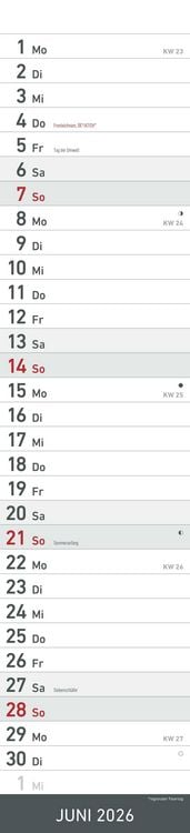 Produktbild: Streifenplaner SCHWARZ 2026 - Streifenkalender - Wandplaner - Küchen-Kalender - 11,3x49,5