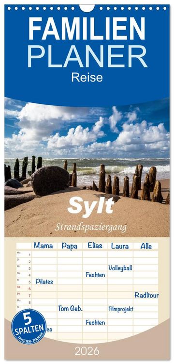 Produktbild: Familienplaner 2026 - Sylt - Strandspaziergang mit 5 Spalten (Wandkalender, 21 x 45 cm) CALVENDO
