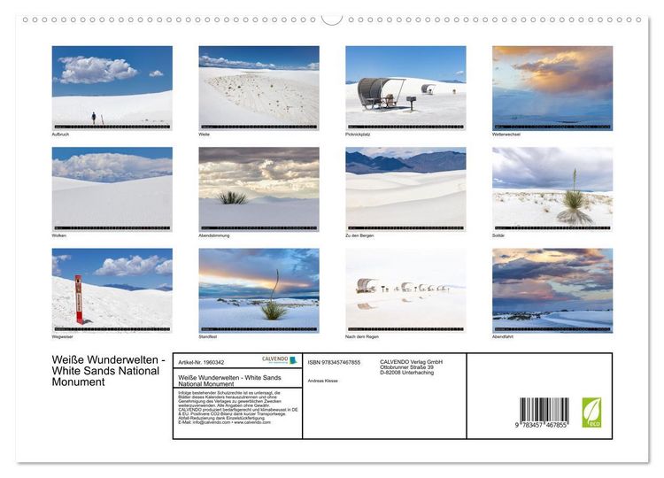 Produktbild: Wei&szlig;e Wunderwelten - White Sands National Monument (hochwertiger Premium Wandkalender 2026 DIN A2 quer), Kunstdruck in Hochglanz
