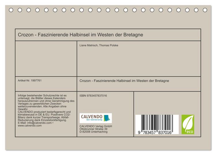 Produktbild: Crozon - Faszinierende Halbinsel im Westen der Bretagne (Tischkalender 2026 DIN A5 quer), CALVENDO Monatskalender