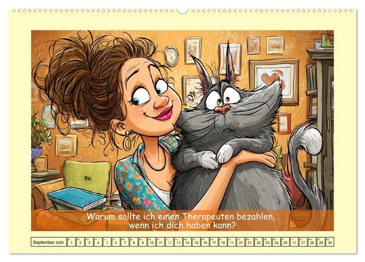 Produktbild: Katzen und Frauen. Lustige Cartoons vom t&auml;glichen Chaos (hochwertiger Premium Wandkalender 2026 DIN A2 quer), Kunstdruck in Hochglanz