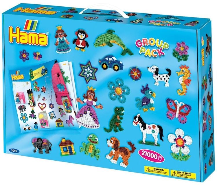 Produktbild: Hama 3096 - Group Pack, ca. 21.000 Bügelperlen Midi, 21 Stiftplatten in verschiedenen Formen und Zubehör, Koffer für Spielgruppen