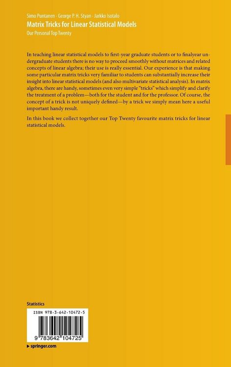 Produktbild: Matrix Tricks for Linear Statistical Models