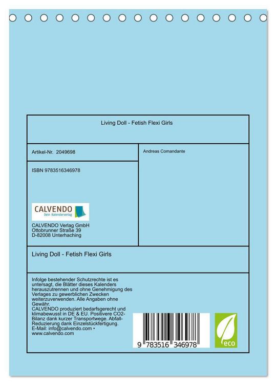 Produktbild: Living Doll - Fetish Flexi Girls (Tischkalender 2026 DIN A5 hoch), CALVENDO Monatskalender