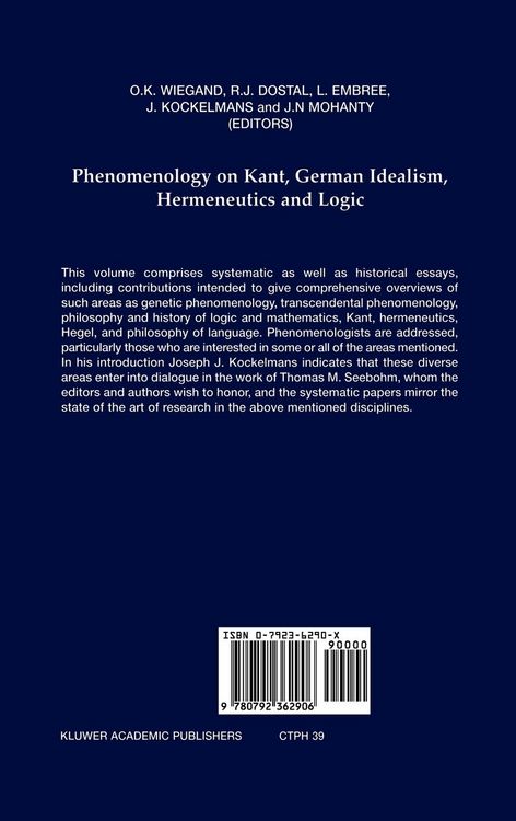 Produktbild: Phenomenology on Kant, German Idealism, Hermeneutics and Logic