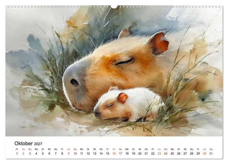 Produktbild: Capybara - die Kunst des gelassenen Daseins (hochwertiger Premium Wandkalender 2027 DIN A2 quer), Kunstdruck in Hochglanz