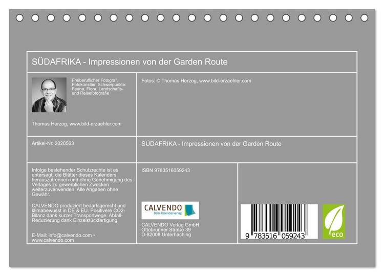 Produktbild: S&Uuml;DAFRIKA - Impressionen von der Garden Route (Tischkalender 2026 DIN A5 quer), CALVENDO Monatskalender
