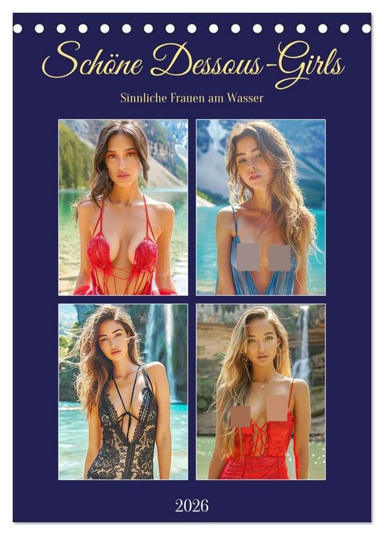 Produktbild: Sch&ouml;ne Dessous-Girls. Sinnliche Frauen am Wasser (Tischkalender 2026 DIN A5 hoch), CALVENDO Monatskalender