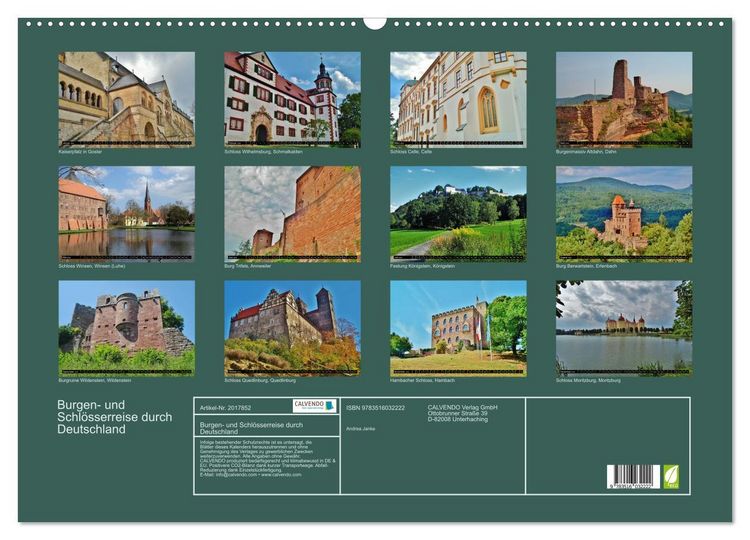 Produktbild: Burgen- und Schl&ouml;sserreise durch Deutschland (Wandkalender 2026 DIN A2 quer), CALVENDO Monatskalender