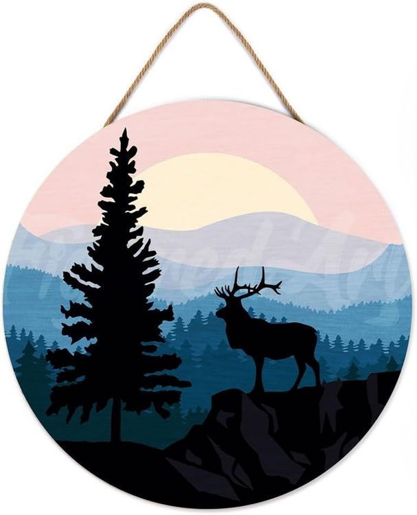 Produktbild: FiguredArt RFA051 - Malen nach Zahlen, Majest&auml;tischer Hirsch und Landschaft, Holzscheibe (30cm), Malset, Paint by Numbers