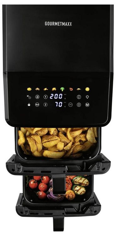 Produktbild: GourmetMaxx 19129 Hei&szlig;luft-Fritteuse 10l 2400W Antihaftbeschichtung, BPA-frei, Cool-Touch-Geh&auml;use, digitaler Timer, Grillfunktion