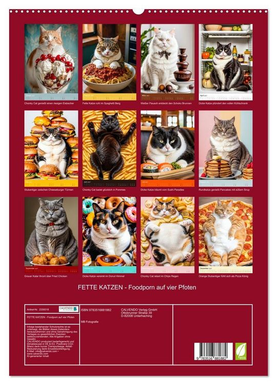 Produktbild: FETTE KATZEN - Foodporn auf vier Pfoten (hochwertiger Premium Wandkalender 2027 DIN A2 hoch), Kunstdruck in Hochglanz