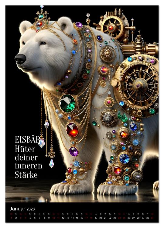 Produktbild: Krafttiere und Kristalle (Wandkalender 2026 DIN A3 hoch), CALVENDO Monatskalender