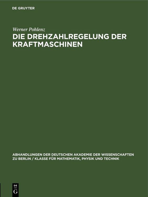 Produktbild: Die Drehzahlregelung der Kraftmaschinen