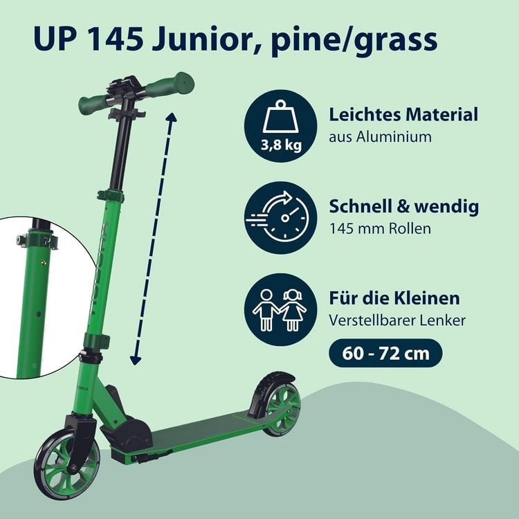 Produktbild: HUDORA 14470 - Scooter Up 145 Junior, pine/grass gr&uuml;n, Alu-Cityroller ab 3 Jahren