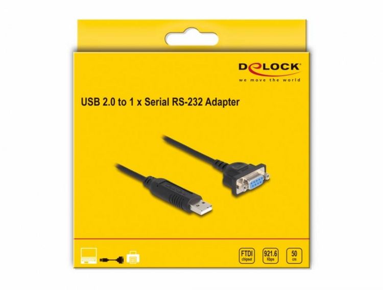 Produktbild: Delock USB 2.0 Adapter [1x USB 2.0 Stecker A - 1x Seriell (9pol.)] 66453 0.5m