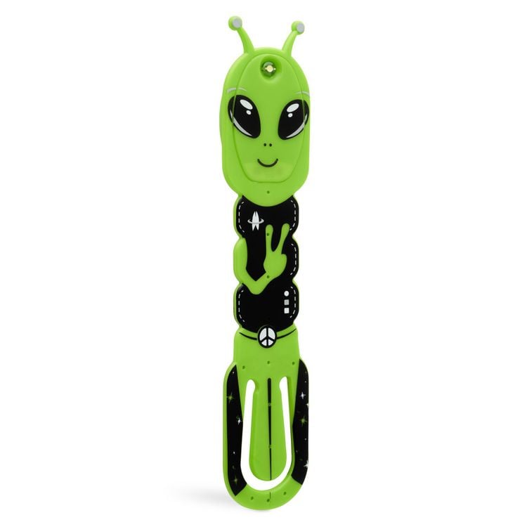 Produktbild: Flexilight Pals Leselicht (Aliens) - grün - 2 in 1 Leselampe & Lesezeichen - LED Leselicht - Geschenk für Leser, Buchliebhaber - Deutsche Ausgabe