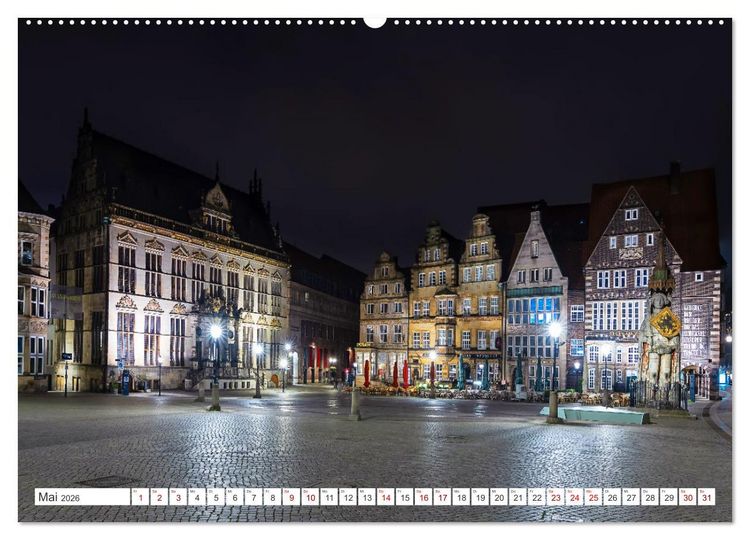 Produktbild: Bremen und Bremerhaven - Nachtaufnahmen (hochwertiger Premium Wandkalender 2026 DIN A2 quer), Kunstdruck in Hochglanz