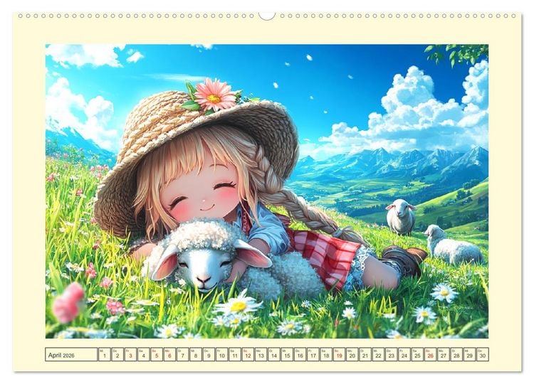Produktbild: Kleine Cowgirls. Niedliche M&auml;dchen mit tierischen Freunden (hochwertiger Premium Wandkalender 2026 DIN A2 quer), Kunstdruck in Hochglanz