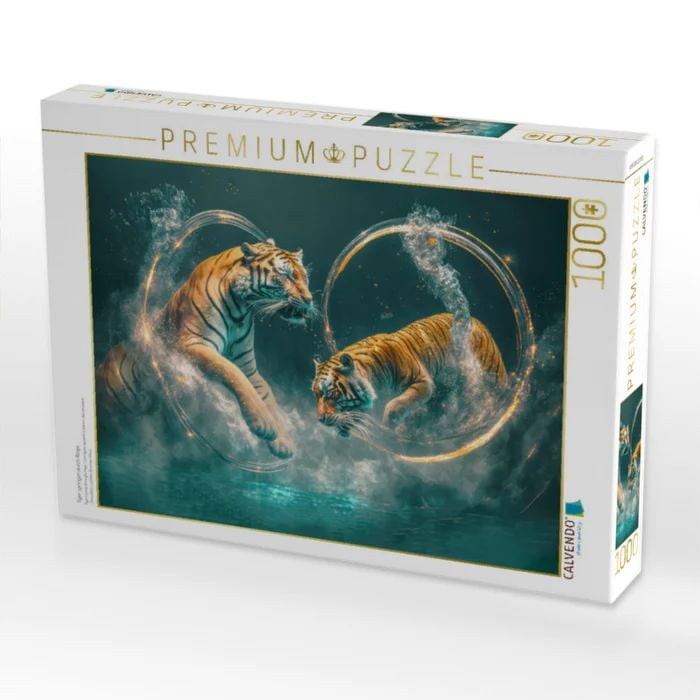 Produktbild: CALVENDO Puzzle Tiger springen durch Ringe. | 1000 Teile Lege-Gr&ouml;&szlig;e 64x48cm Foto-Puzzle f&uuml;r gl&uuml;ckliche Stunden