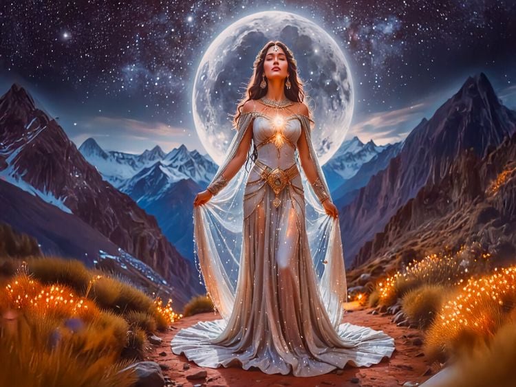 Produktbild: CALVENDO Puzzle Mama Quilla, Mondg&ouml;ttin mit Silberglanz | 1000 Teile Lege-Gr&ouml;&szlig;e 64x48cm Foto-Puzzle f&uuml;r gl&uuml;ckliche Stunden
