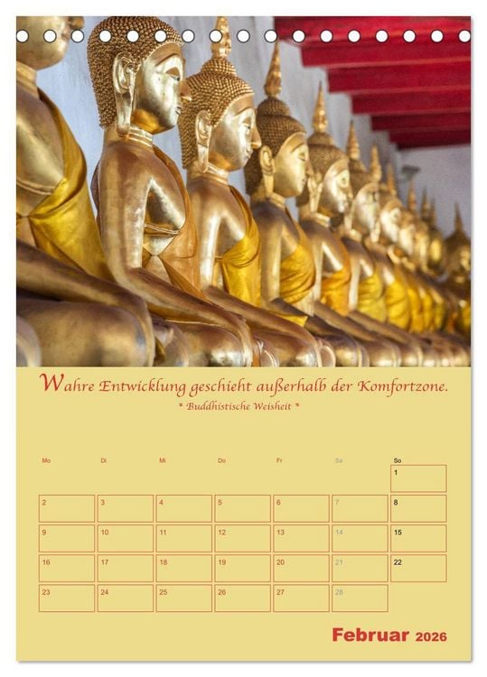 Produktbild: BUDDHA IN GOLD - Mit buddhistischen Spr&uuml;chen (Tischkalender 2026 DIN A5 hoch), CALVENDO Monatskalender