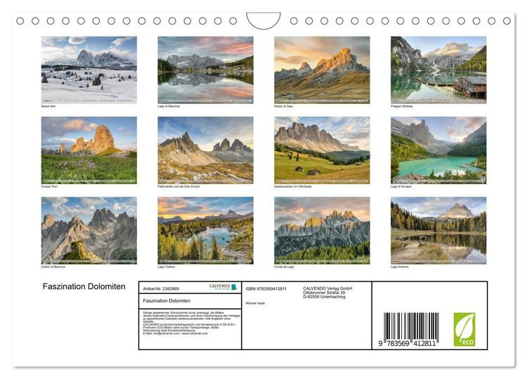 Produktbild: Faszination Dolomiten (Wandkalender 2027 DIN A4 quer), CALVENDO Monatskalender