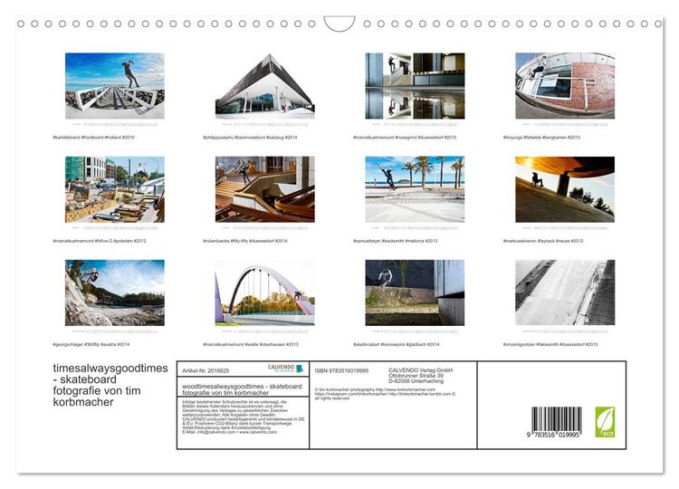 Produktbild: woodtimesalwaysgoodtimes - skateboard fotografie von tim korbmacher (Wandkalender 2026 DIN A3 quer), CALVENDO Monatskalender