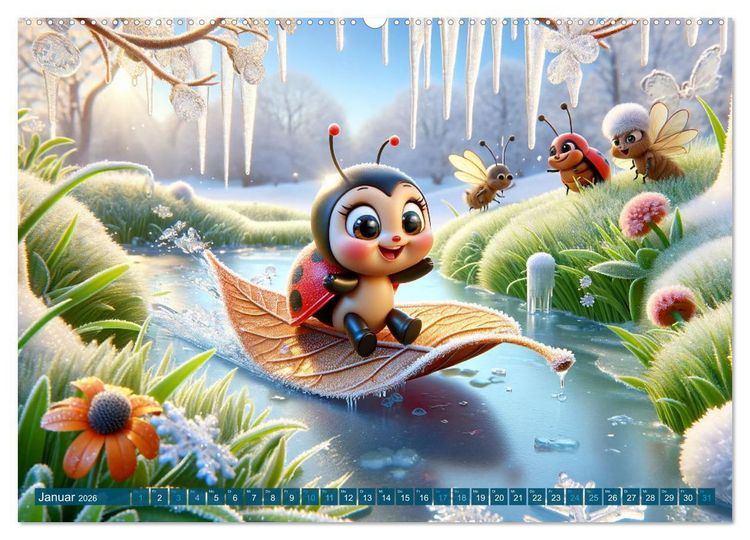 Produktbild: Kleine K&auml;fer, gro&szlig;e Abenteuer: Ein Jahreskalender f&uuml;r Kinder (hochwertiger Premium Wandkalender 2026 DIN A2 quer), Kunstdruck in Hochglanz