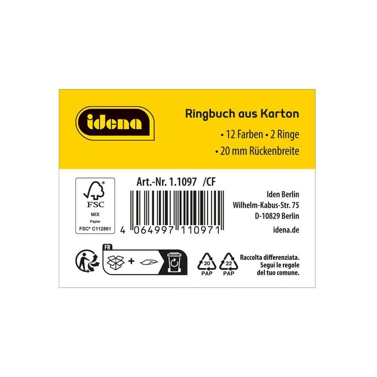 Produktbild: Idena Display Ringb&uuml;cher 2 Ringe DIN A4 20mm 12 St&uuml;ck aus Karton inkl. Stehsammler