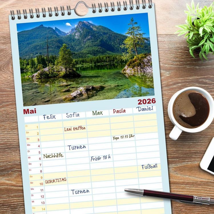 Produktbild: Familienplaner 2026 - Bayerisches Alpenparadies mit 5 Spalten (Wandkalender, 21 x 45 cm) CALVENDO