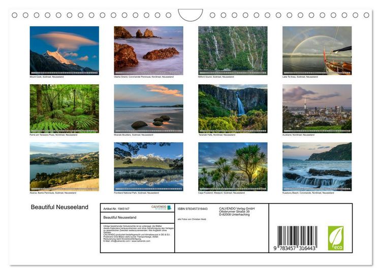 Produktbild: Beautiful Neuseeland (Wandkalender 2026 DIN A4 quer), CALVENDO Monatskalender