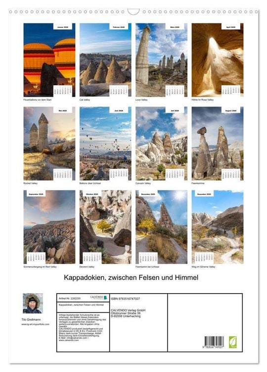 Produktbild: Kappadokien, zwischen Felsen und Himmel (Wandkalender 2026 DIN A2 hoch), CALVENDO Monatskalender